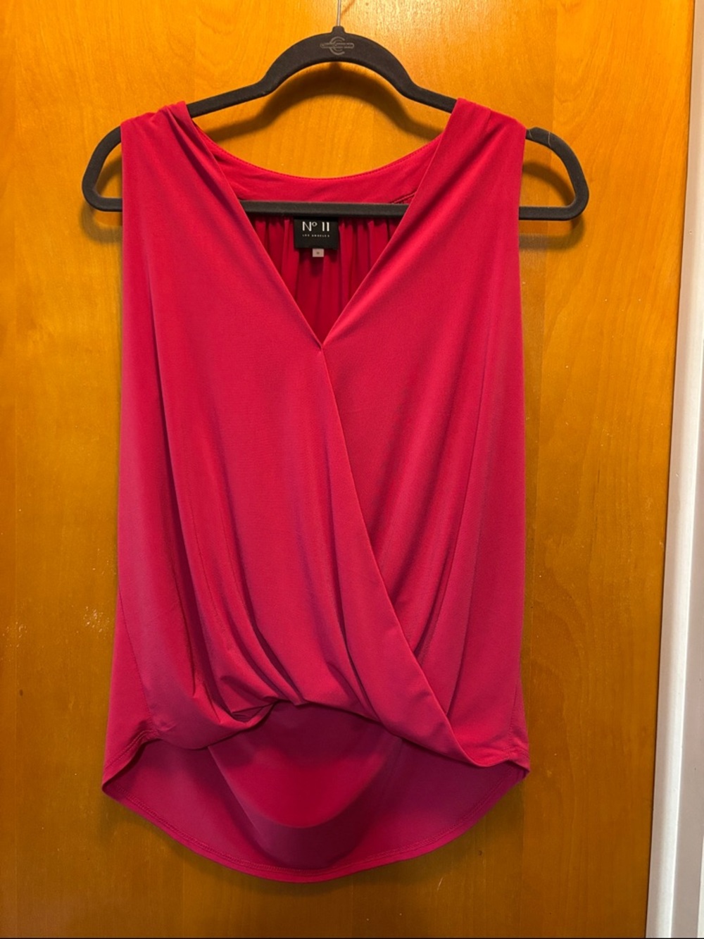 Draped Faux-Wrap Sleeveless Camisole in Fuchsia Pink